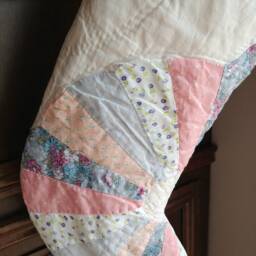 Quilted Christmas Stocking in Blue, Coral Patchwork, Dresden Plate Pattern Holiday Stocking, 18 Inch - thumbnail 2