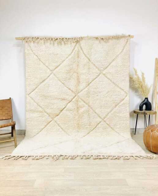 White Moroccan Rug, Hand Tufted Berber Shag Rug Large Area Minimalist Dotted Wool Decor - image 1