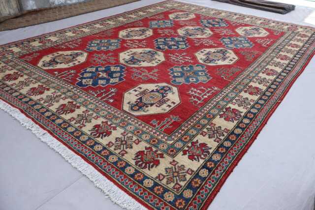 9x12 Large Kazak Area Rug, Red Afghan Natural Dyes Hand Knotted Wool Rugs For Living Room, Bedroom Caucasian Design Oriental Rug - image 1