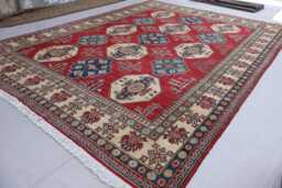 9x12 Large Kazak Area Rug, Red Afghan Natural Dyes Hand Knotted Wool Rugs For Living Room, Bedroom Caucasian Design Oriental Rug - thumbnail 1