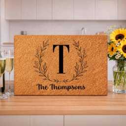 Monogram Doormat - Bold Initial Laurel Wreath Script - Custom Welcome Mat - thumbnail 3