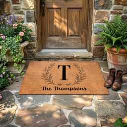 Monogram Doormat - Bold Initial Laurel Wreath Script - Custom Welcome Mat - thumbnail 2