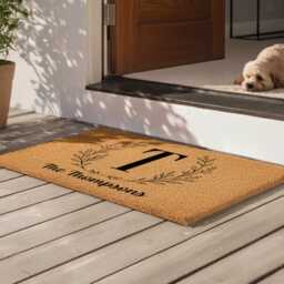 Monogram Doormat - Bold Initial Laurel Wreath Script - Custom Welcome Mat - thumbnail 4