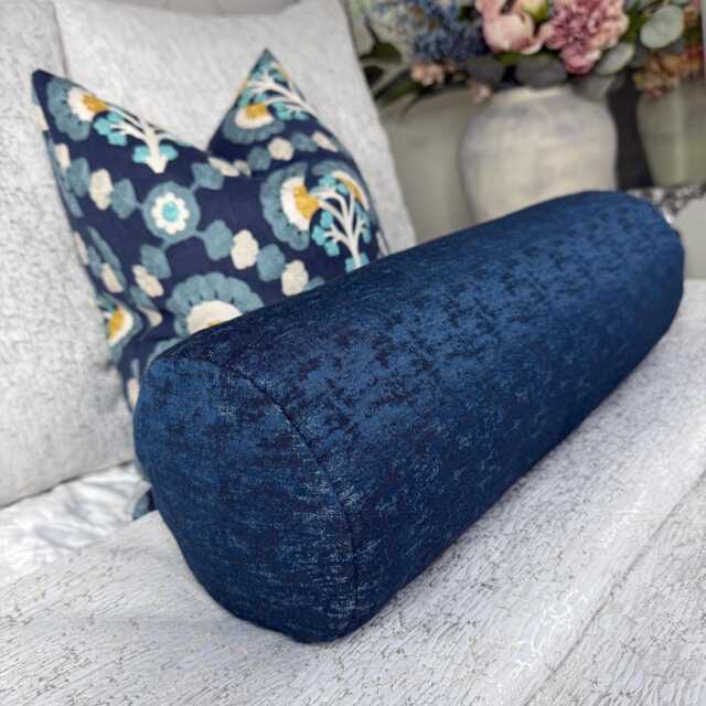 Decorative Navy Bolster Cushion 16x6 John Lewis Fabric Luxury Pillow Handmade UK Kk Pearl Decor - image 1