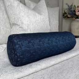 Decorative Navy Bolster Cushion 16x6 John Lewis Fabric Luxury Pillow Handmade UK Kk Pearl Decor - thumbnail 3