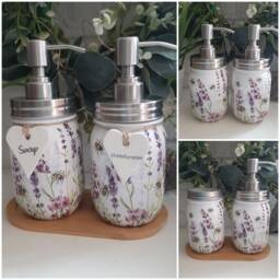 Lavender Meadow Soap Dispenser Set. Available Separately. Rustic Decor. Kitchen Bathroom