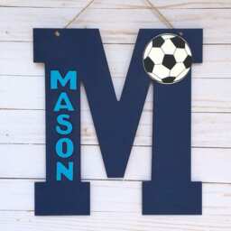 Personalized Monogram Letter - Soccer Fan Door Decor Kid Bedroom Wall Hanging Initial Wooden - thumbnail 3