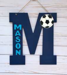 Personalized Monogram Letter - Soccer Fan Door Decor Kid Bedroom Wall Hanging Initial Wooden - thumbnail 1