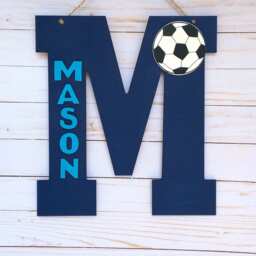 Personalized Monogram Letter - Soccer Fan Door Decor Kid Bedroom Wall Hanging Initial Wooden - thumbnail 4