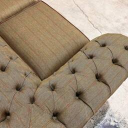 3 Seater Sage Green Tweed Fabric Chesterfield Sofa, Antique Tan Leather Details, British Handmade - thumbnail 4