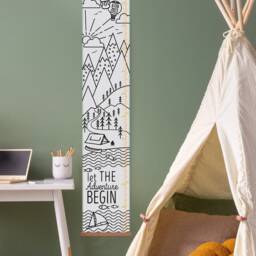 Personalised Monochrome Mountain Adventure Canvas Height Chart, Kid's Growth Chart, Wall Hanging, Hot Air Balloon, in Feet, Inches & cms - thumbnail 2