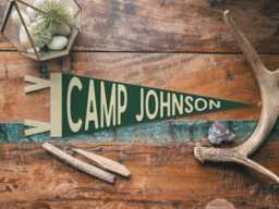 Custom Classic Camp Name Sign Felt Pennant - Personalized Bold Vintage Style Banner Flag, & Cabin Wall Art, Home Decor Gift - thumbnail 1