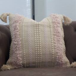 Blush Pink Boho Throw Pillow Cover With Tassels - Woven Natural White & Cushion 45cm(18 - thumbnail 3