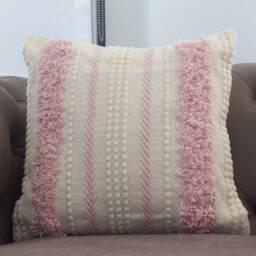 Blush Pink Boho Throw Pillow Cover With Tassels - Woven Natural White & Cushion 45cm(18 - thumbnail 4