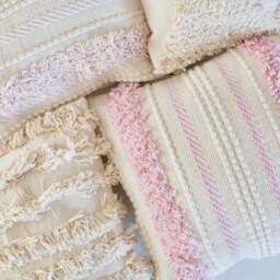 Blush Pink Boho Throw Pillow Cover With Tassels - Woven Natural White & Cushion 45cm(18 - thumbnail 2