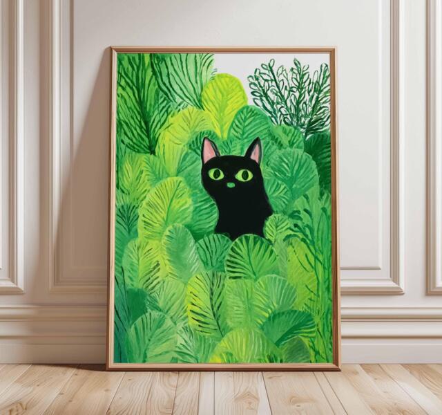 Botanical Cat Poster, Art Print, Animal Wall Decor, Vintage Art, Retro Lovers Gift, A1/A2/A3/A4 - image 1