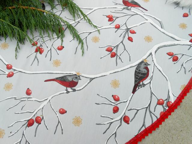 Christmas Tree Skirt Decor Xmas Holiday Swedish Ornament Snowflakes Bird - image 1
