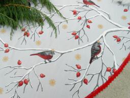 Christmas Tree Skirt Decor Xmas Holiday Swedish Ornament Snowflakes Bird - thumbnail 1