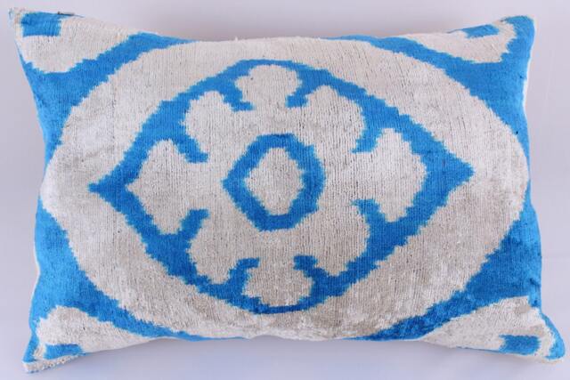 Ikat Velvet Pillow Cover, Handmade Cushion, Decorative Throw Pillow, Boho Cushion Turkish Home Decor - image 1