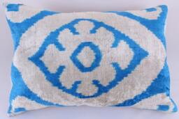 Ikat Velvet Pillow Cover, Handmade Cushion, Decorative Throw Pillow, Boho Cushion Turkish Home Decor - thumbnail 1