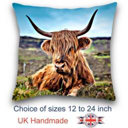 Highland Cow Cushion, Choice Of Sizes, Handmade - thumbnail 1