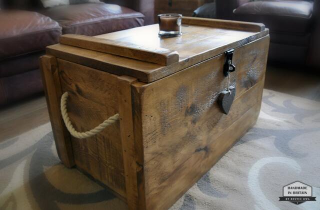 Rustic Wooden Chest Trunk Blanket Box Shabby Vintage Coffee Table Ottoman - image 1