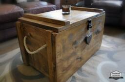 Rustic Wooden Chest Trunk Blanket Box Shabby Vintage Coffee Table Ottoman - thumbnail 1