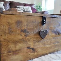Rustic Wooden Chest Trunk Blanket Box Shabby Vintage Coffee Table Ottoman - thumbnail 2