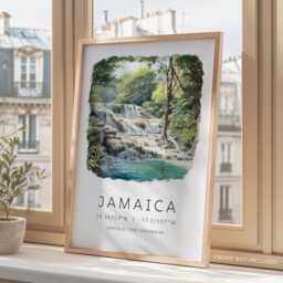 Jamaica Travel Poster, Art Print, Retro Wall Print, Engagement Wedding Gift, Map Coordinates - thumbnail 3