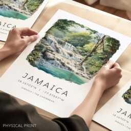 Jamaica Travel Poster, Art Print, Retro Wall Print, Engagement Wedding Gift, Map Coordinates - thumbnail 1