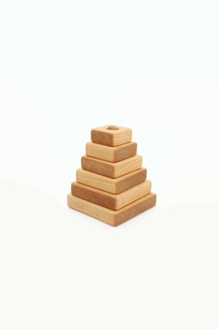 Wooden Pyramid - Square Stacking Toy Learning Montessori Toys Stacker Motor Skills Birthday Gift - image 1