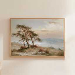 Pine Tree Cliff Poster, Lakeside Landscape Print, Nature Wall Art, Paper - thumbnail 1