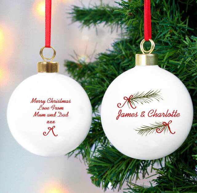 Personalized Christmas Bauble Seasonal Sprig, New Couple Gift - image 1