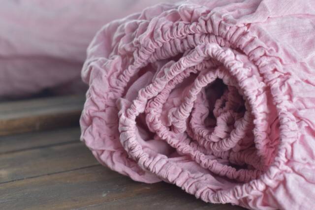 Linen Fitted Sheet in A Melange Pink Color Queen King Twin 100% Flax Softened Sheet Rose Linen Bedding - image 1