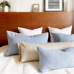 Navy Blue Linen Lumbar Pillow Cover Extra Long Fringe Cushion - thumbnail 4