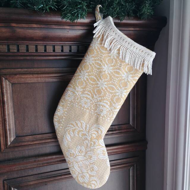 Gold & Cream Christmas Stocking From Upcycled Vintage Bedspread - image 1