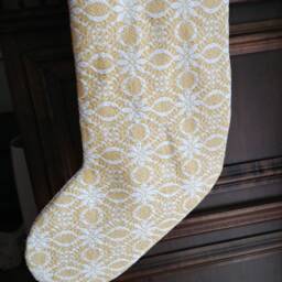Gold & Cream Christmas Stocking From Upcycled Vintage Bedspread - thumbnail 2