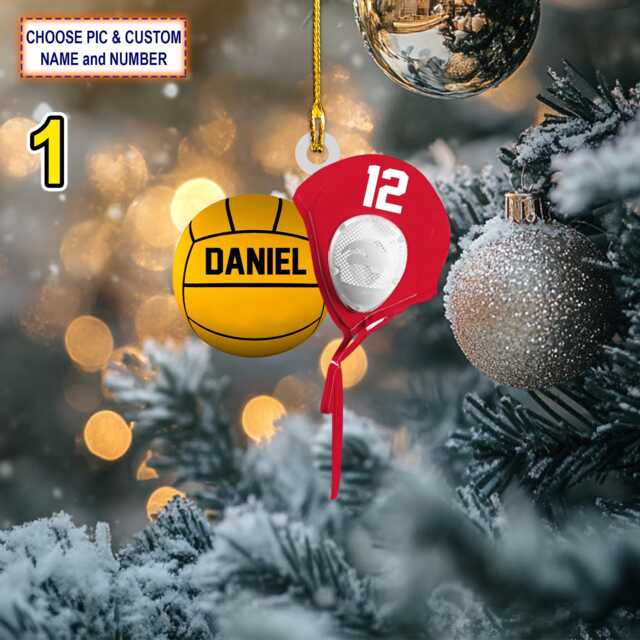 Custom Name Water Polo Ball & Cap Personalized Ornament, Christmas Tree Hanging Decor, 2D Flat Ornament - image 1