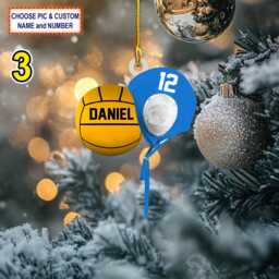 Custom Name Water Polo Ball & Cap Personalized Ornament, Christmas Tree Hanging Decor, 2D Flat Ornament - thumbnail 3