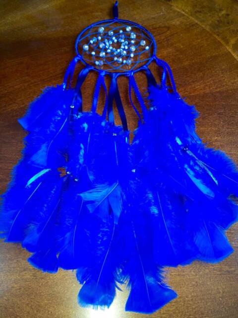 Blue Lavender Beaded Feather Dream Catcher. Glass Sapphire & Ruby Dreamcatcher Wall Hanging/Boho Bedroom Decor Nursery - image 1