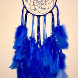 Blue Lavender Beaded Feather Dream Catcher. Glass Sapphire & Ruby Dreamcatcher Wall Hanging/Boho Bedroom Decor Nursery - thumbnail 3