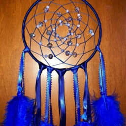 Blue Lavender Beaded Feather Dream Catcher. Glass Sapphire & Ruby Dreamcatcher Wall Hanging/Boho Bedroom Decor Nursery - thumbnail 2