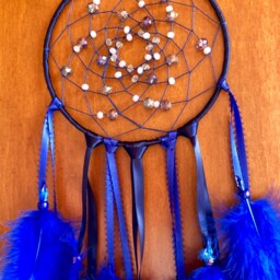 Blue Lavender Beaded Feather Dream Catcher. Glass Sapphire & Ruby Dreamcatcher Wall Hanging/Boho Bedroom Decor Nursery - thumbnail 4