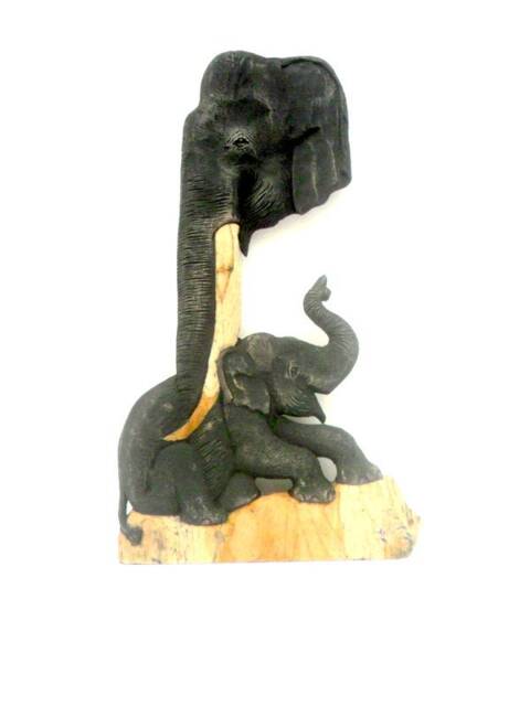 "Hand Carved Elephant, Wooden Elephant Statue, Wood Carving Driftwood Home Decor, Wall Hanging 23""x11" - image 1