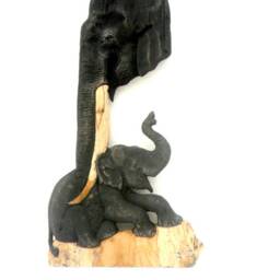 "Hand Carved Elephant, Wooden Elephant Statue, Wood Carving Driftwood Home Decor, Wall Hanging 23""x11" - thumbnail 3