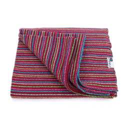 Red Recycled Cotton Throw Blanket - Durable Sofa Slip Cover Boho Bedspread Portuguese Woven Sustainable Modern Traditional Home Decor - thumbnail 3