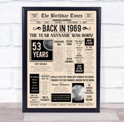 1969 Newspaper Any Age Year You Were Born Birthday Facts Personalised Gift Print - thumbnail 1