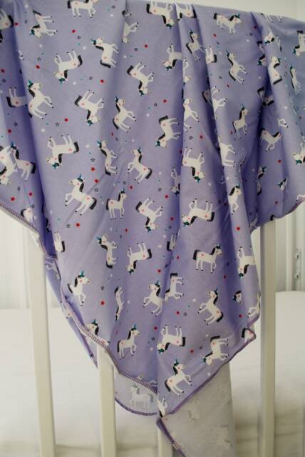 Purple Unicorn Swaddle Blanket, Newborn Jersey Knit Blanket With White Unicorns, Baby Shower Gift - image 1