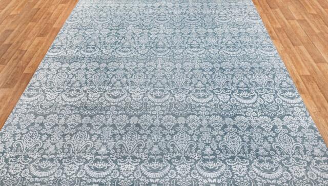 9x12 Rug Grey Silver Jewel Pattern Design Handmade Wool & Silk #8807 - 275x365 cms - image 1
