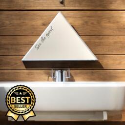 Triangular Shaped Mirrors With White Backing & Hooks, Bespoke Shapes Made, Engaving Services